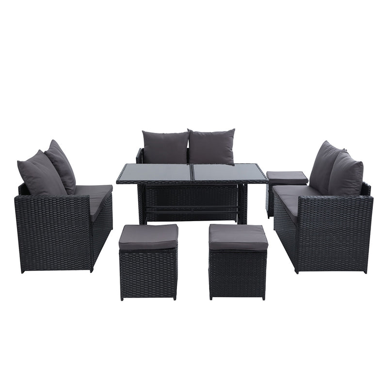 Dealsmate  Outdoor Dining Set Sofa Lounge Setting Chairs Table Ottoman Black Cover
