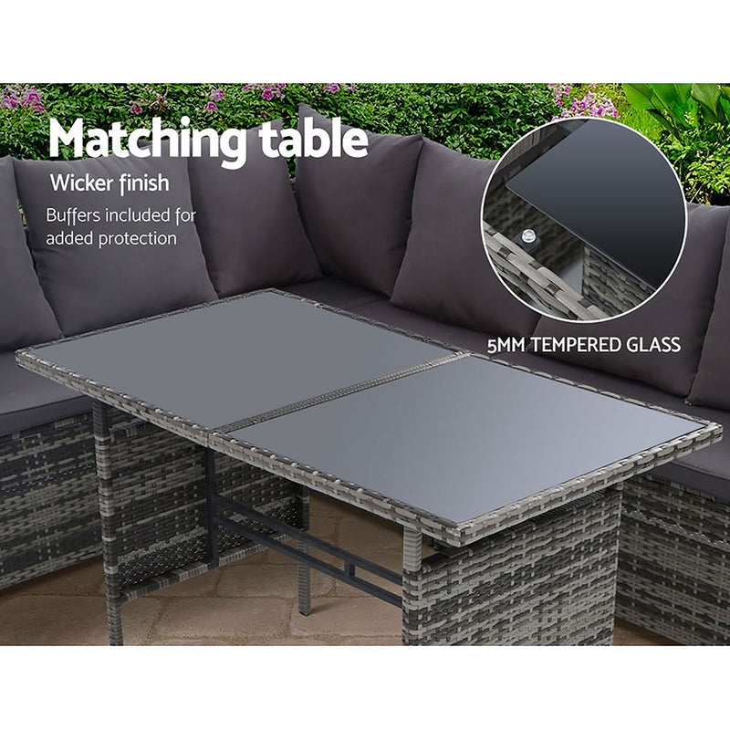 Dealsmate  Outdoor Dining Set Sofa Lounge Setting Chairs Table Ottoman Grey Cover