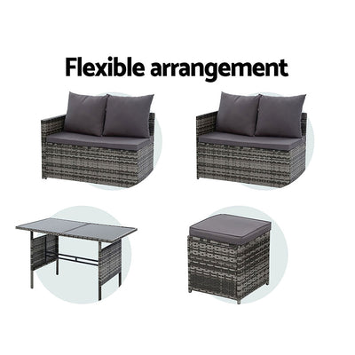 Dealsmate  Outdoor Dining Set Sofa Lounge Setting Chairs Table Ottoman Grey Cover