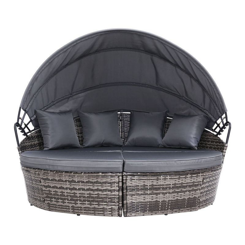 Dealsmate  Outdoor Lounge Setting Patio Furniture Sofa Wicker Garden Rattan Set Day Bed Grey