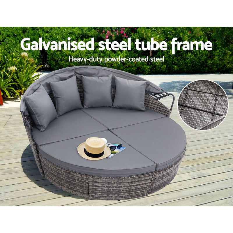 Dealsmate  Outdoor Lounge Setting Patio Furniture Sofa Wicker Garden Rattan Set Day Bed Grey