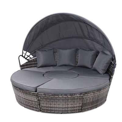 Dealsmate  Outdoor Lounge Setting Sofa Patio Furniture Wicker Garden Rattan Set Day Bed Grey