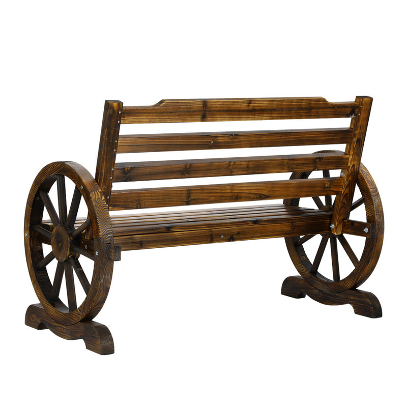 Dealsmate  Wooden Wagon Wheel Bench - Brown