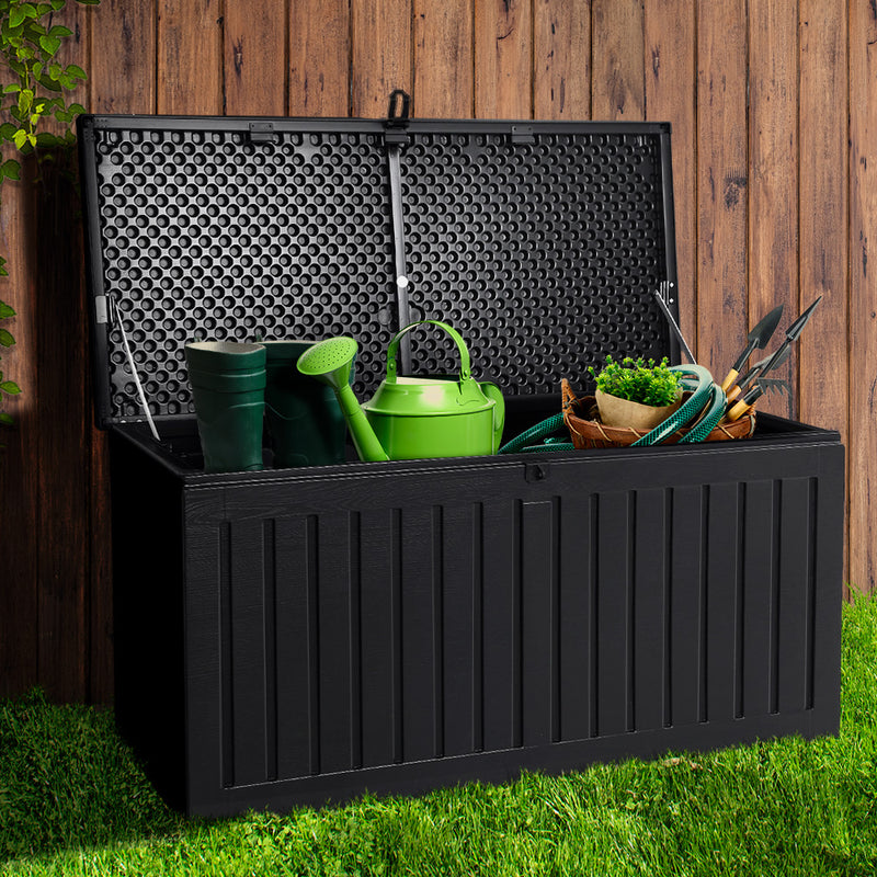 Dealsmate  Outdoor Storage Box 270L Container Lockable Garden Bench Tool Shed Black