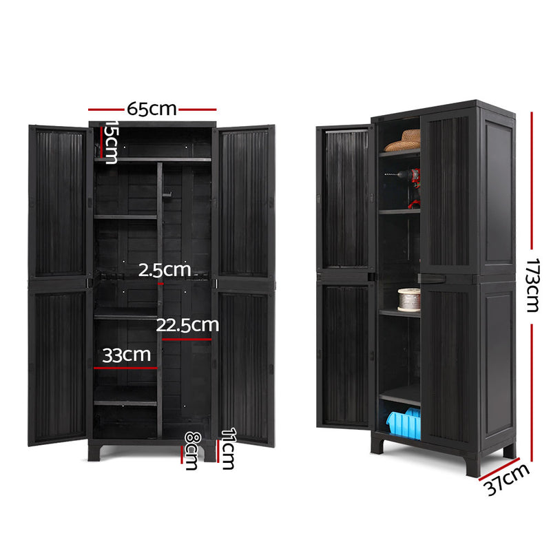Dealsmate  Outdoor Storage Cabinet Lockable Tall Garden Sheds Garage Adjustable Black 173CM