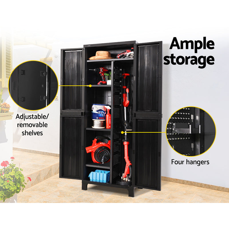 Dealsmate  Outdoor Storage Cabinet Lockable Tall Garden Sheds Garage Adjustable Black 173CM