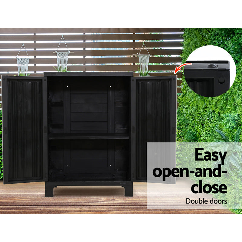 Dealsmate  92cm Outdoor Storage Cabinet Box Lockable Cupboard Sheds Garage Adjustable Black