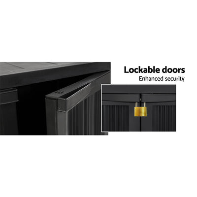 Dealsmate  92cm Outdoor Storage Cabinet Box Lockable Cupboard Sheds Garage Adjustable Black