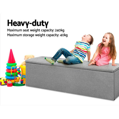 Dealsmate  Storage Ottoman Blanket Box Grey LARGE Fabric Rest Chest Toy Foot Stool