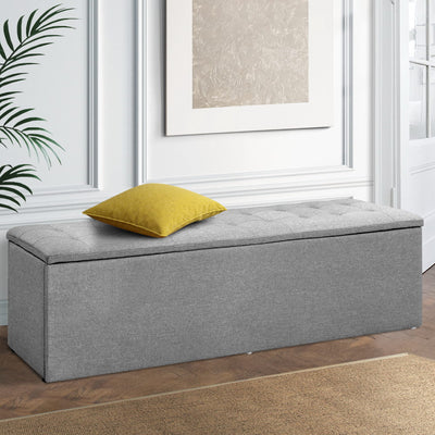 Dealsmate  Storage Ottoman Blanket Box Grey LARGE Fabric Rest Chest Toy Foot Stool