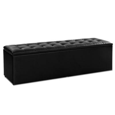 Dealsmate  Storage Ottoman Blanket Box Black LARGE Leather Rest Chest Toy Foot Stool