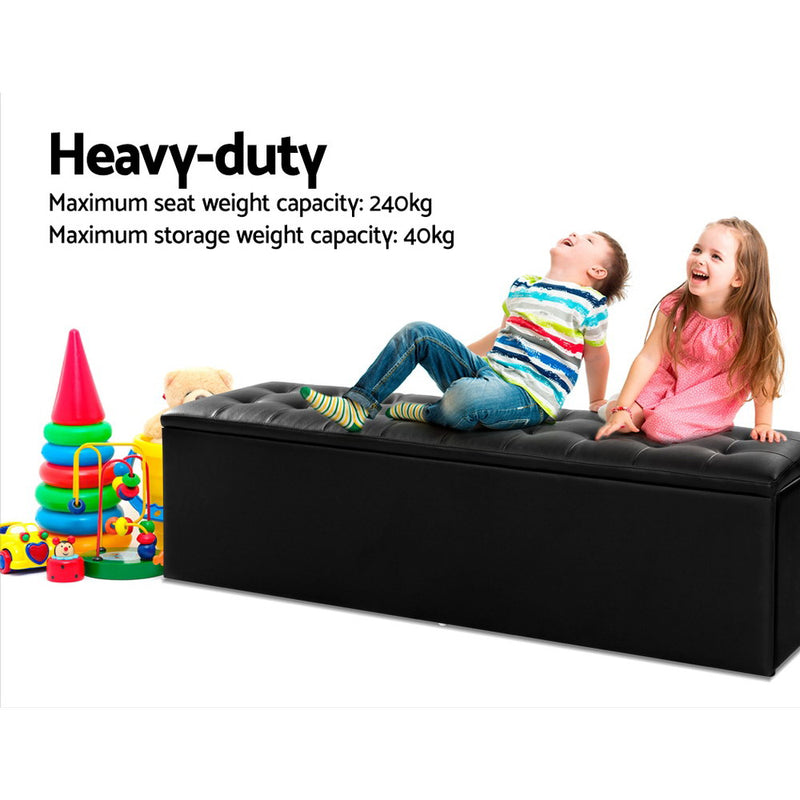 Dealsmate  Storage Ottoman Blanket Box Black LARGE Leather Rest Chest Toy Foot Stool