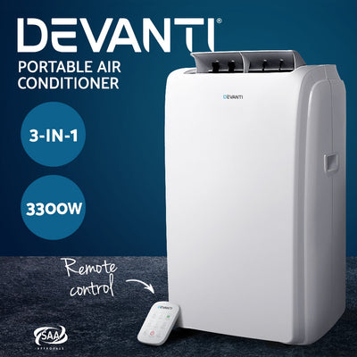 Dealsmate Devanti Portable Air Conditioner Cooling Mobile Fan Cooler Remote Window Kit White 3300W