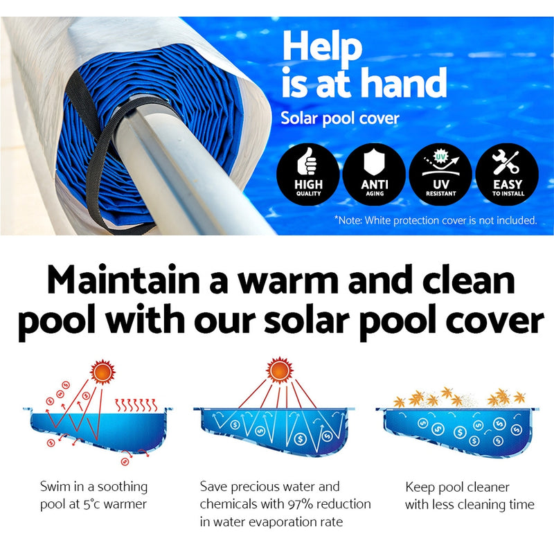 Dealsmate Aquabuddy Pool Cover 500 Micron 10x4m Blue Swimming Pool Solar Blanket 4m Roller