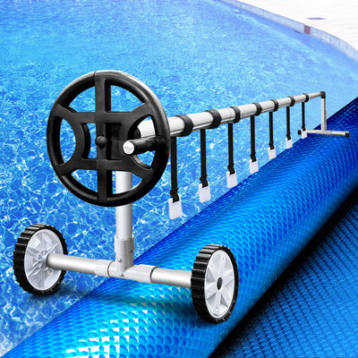Dealsmate Aquabuddy Pool Cover 500 Micron 10x4m Blue Swimming Pool Solar Blanket 4m Roller
