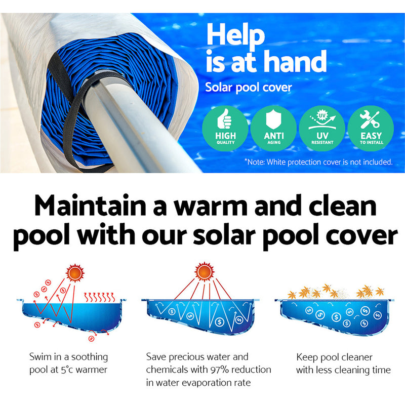 Dealsmate Aquabuddy Solar Swimming Pool Cover Blanket with Roller Wheel Adjustable 7 X 4m