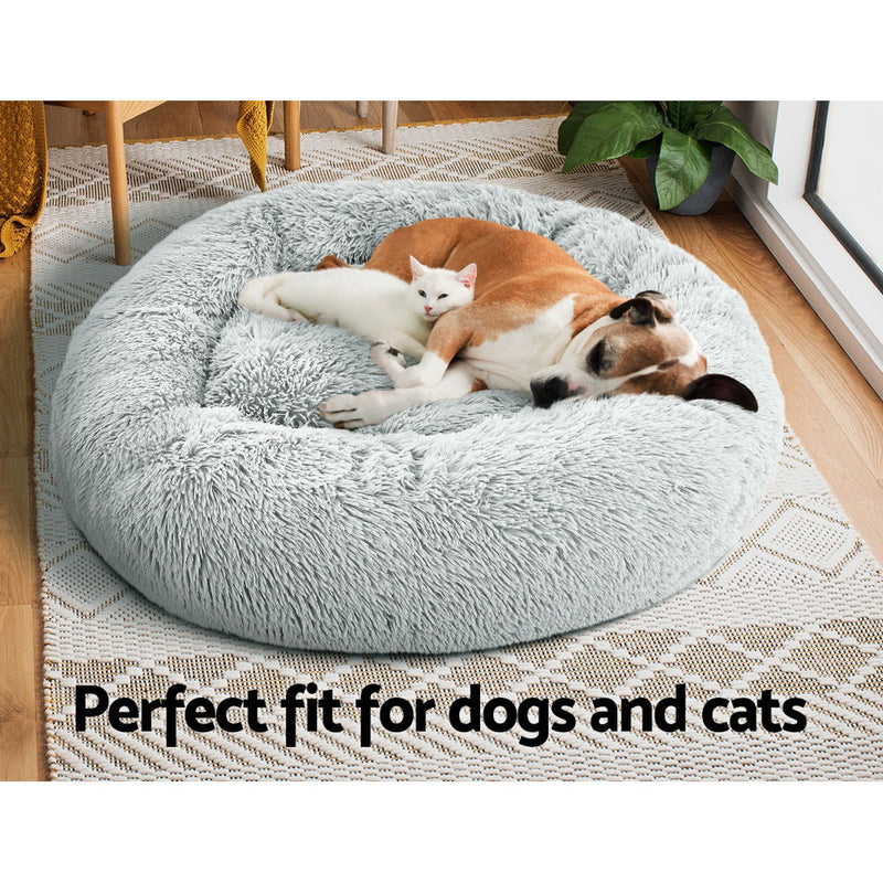 Dealsmate  Pet Bed Dog Cat 90cm Large Calming Soft Plush Light Grey