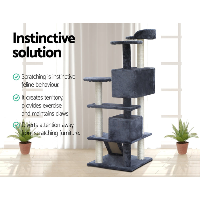 Dealsmate  Cat Tree 134cm Trees Scratching Post Scratcher Tower Condo House Furniture Wood Grey