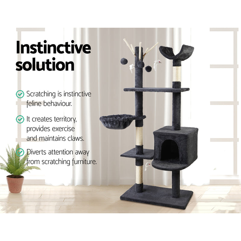 Dealsmate  Cat Tree 140cm Tower Scratching Post Scratcher Trees Toys Condo Bed Grey
