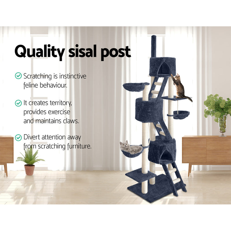 Dealsmate  Cat Tree Trees Scratching Post Scratcher Tower Condo House Grey 244cm