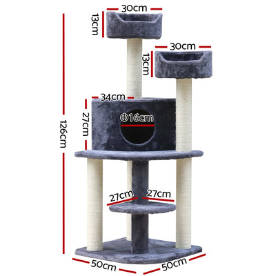 Dealsmate  Cat Tree Trees Scratching Post Scratcher Tower Condo House Grey 126cm