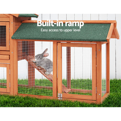 Dealsmate  Chicken Coop Rabbit Hutch 220cm x 44cm x 84cm Large Run Wooden Outdoor Bunny Cage House