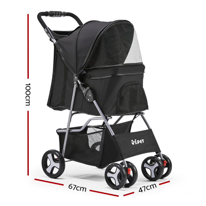 Dealsmate  4 Wheel Pet Stroller - Black