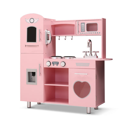 Dealsmate Keezi Kids Kitchen Play Set Wooden Pretend Toys Cooking Children Storage Pink