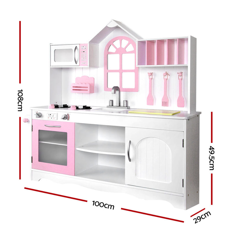 Dealsmate Keezi Kids Wooden Kitchen Play Set - White & Pink