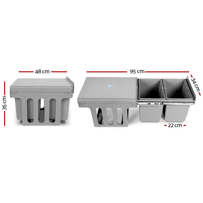 Dealsmate Cefito 2x15L Pull Out Bin - Grey