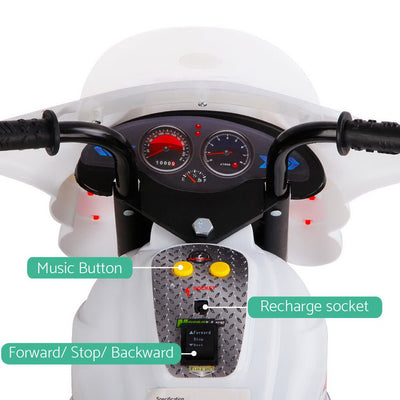 Dealsmate  Kids Electric Ride On Police Motorcycle Motorbike 6V Battery White