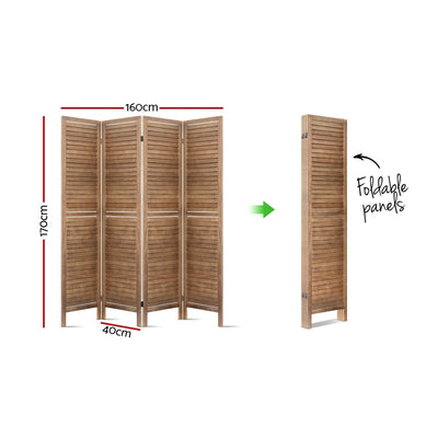 Dealsmate  Room Divider Privacy Screen Foldable Partition Stand 4 Panel Brown
