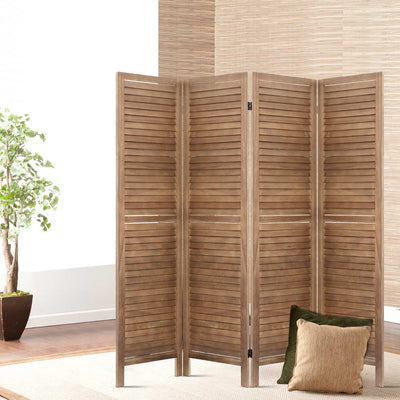 Dealsmate  Room Divider Privacy Screen Foldable Partition Stand 4 Panel Brown
