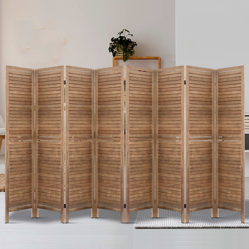 Dealsmate  Room Divider Screen 8 Panel Privacy Wood Dividers Stand Bed Timber Brown