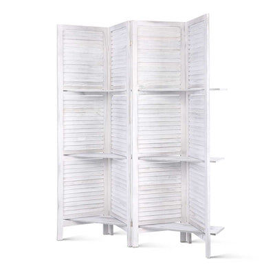 Dealsmate  Room Divider Privacy Screen Foldable Partition Stand 4 Panel White