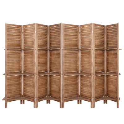 Dealsmate  Room Divider Screen 8 Panel Privacy Dividers Shelf Wooden Timber Stand