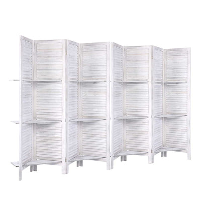 Dealsmate  Room Divider Screen 8 Panel Privacy Foldable Dividers Timber Stand Shelf