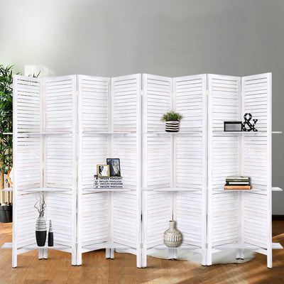 Dealsmate  Room Divider Screen 8 Panel Privacy Foldable Dividers Timber Stand Shelf