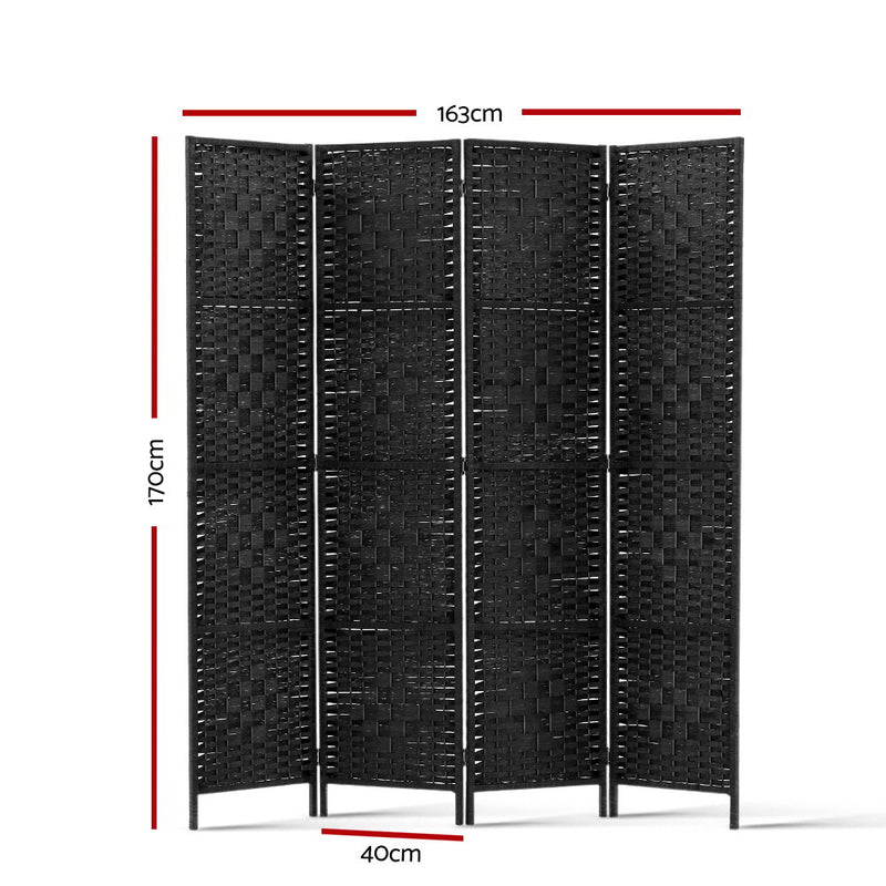 Dealsmate  4 Panel Room Divider Screen 163x170cm Woven Black
