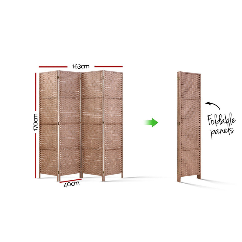 Dealsmate  4 Panel Room Divider Screen Privacy Timber Foldable Dividers Stand Natural