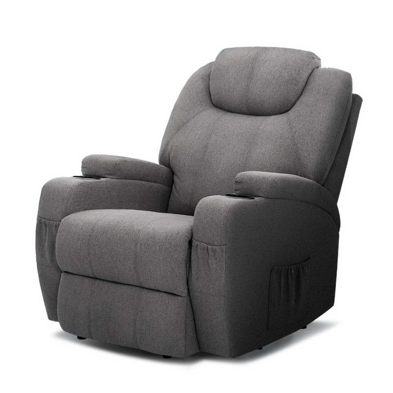 Dealsmate  Recliner Chair Electric Massage Chairs Heated Lounge Sofa Fabric Grey