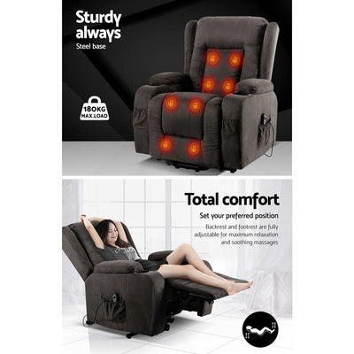 Dealsmate  Recliner Chair Lift Assist Heated Massage Chair Velvet Rukwa