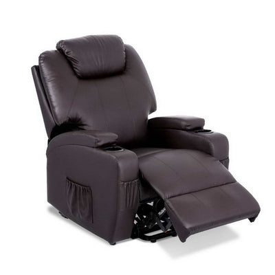 Dealsmate  Electric Recliner Lift Chair Massage Armchair Heating PU Leather Brown