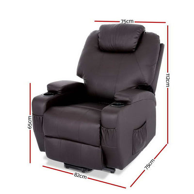 Dealsmate  Electric Recliner Lift Chair Massage Armchair Heating PU Leather Brown