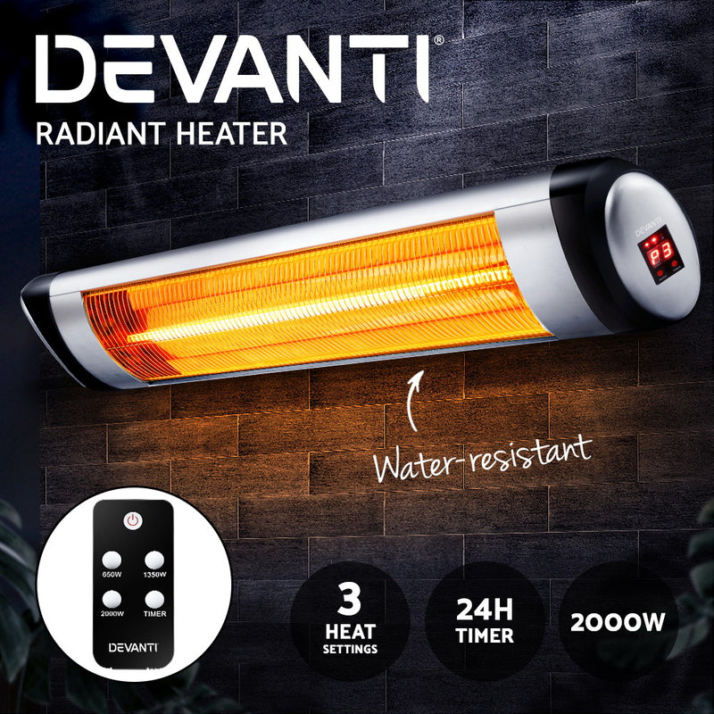Dealsmate Devanti Electric Radiant Heater Patio Strip Heaters Infrared Indoor Outdoor Patio Remote Control 2000W