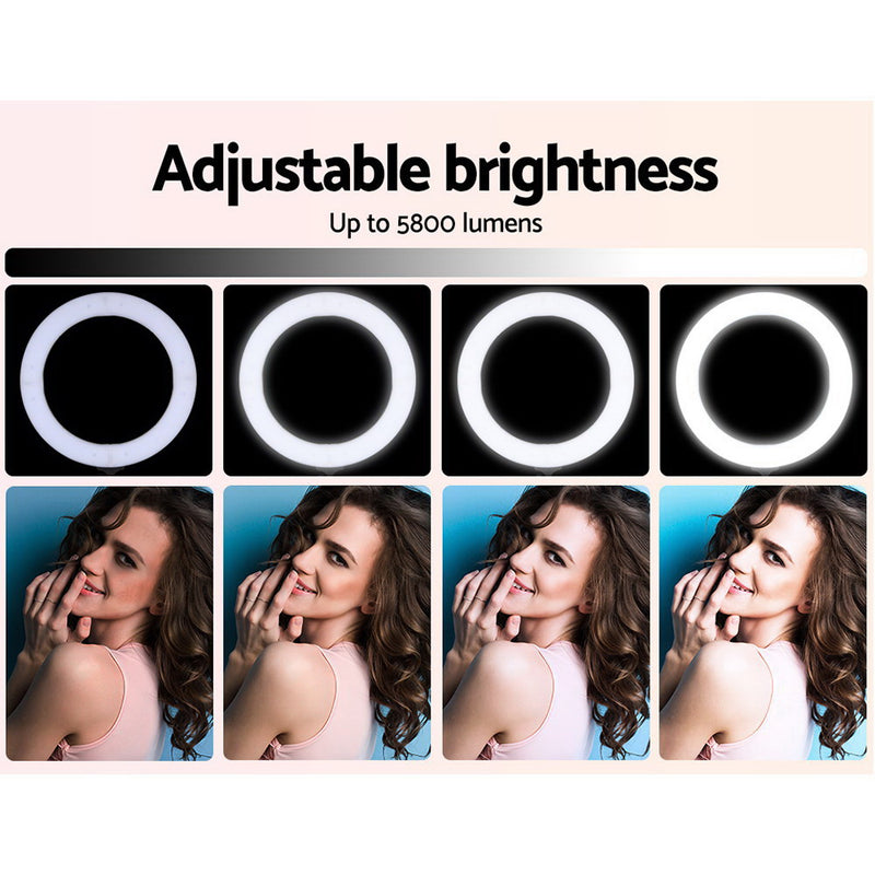 Dealsmate  Ring Light 19 LED 6500K 5800LM Dimmable Diva With Stand Silver