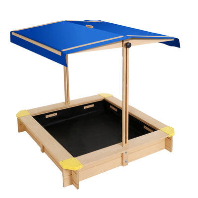 Dealsmate Keezi Kids Sandpit Wooden Sandbox Sand Pit with Canopy Bench Seat Toys 101cm