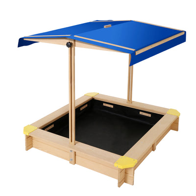 Dealsmate Keezi Kids Sandpit Wooden Sandbox Sand Pit with Canopy Bench Seat Toys 101cm