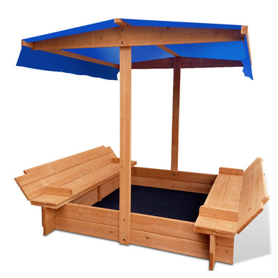 Dealsmate Keezi Kids Sandpit Wooden Sandbox Sand Pit with Canopy Foldable Seat Toys 120cm
