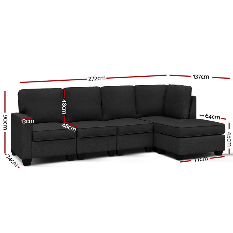 Dealsmate  Modular Sofa Chaise Set 5-seater Dark Grey